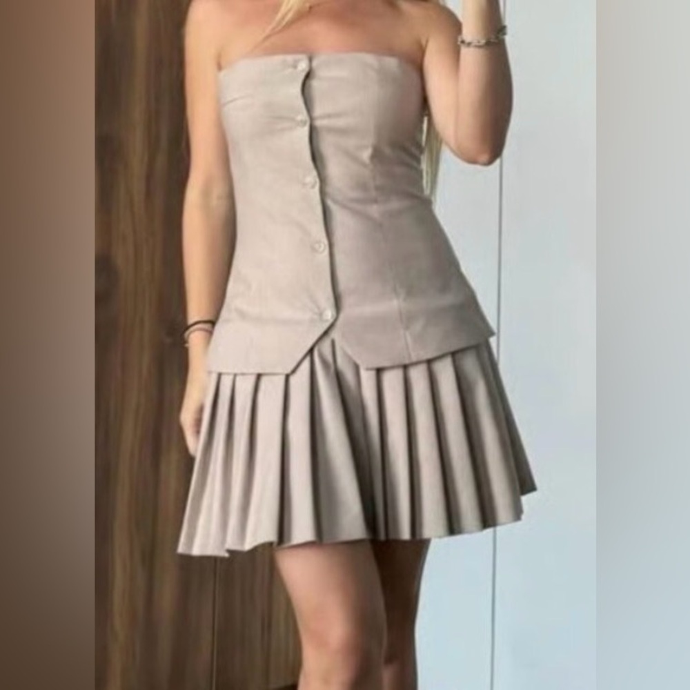 Zara Light Tan Dress with Subtle Stripes